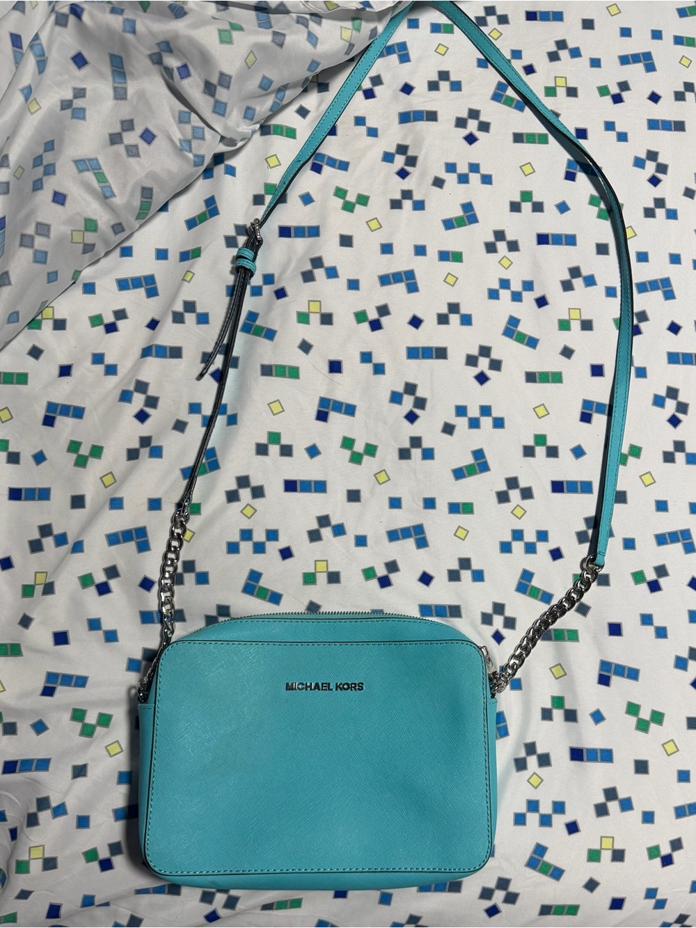 Michael Kors Teal Leather Crossbody Camera Bag